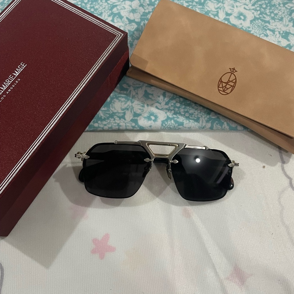 Jacques Marie Mage Men’s Silver Frame Sunglasses with Black Lenses